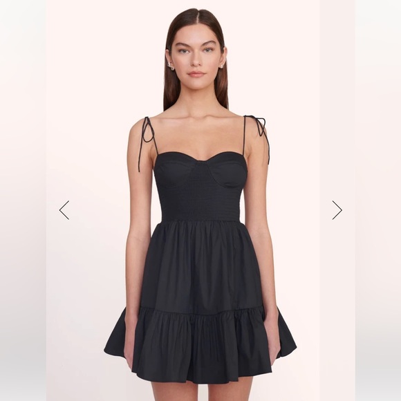 Staud Black Mini Landry Tiered Smocked Dress - Picture 3 of 5
